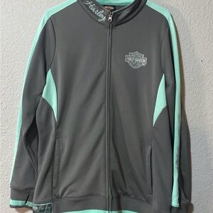 Harley-Davidson Womens Track Jacket 2XL Grey/Mint Green Zip, Glenwood Springs CO